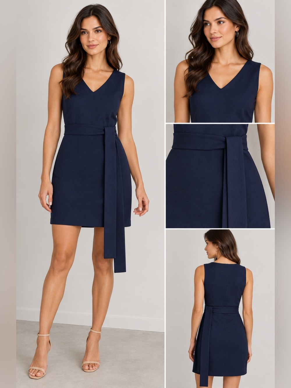 Of Mercer Sleeveless Navy V-Neck Mini Dress with Belt Tie